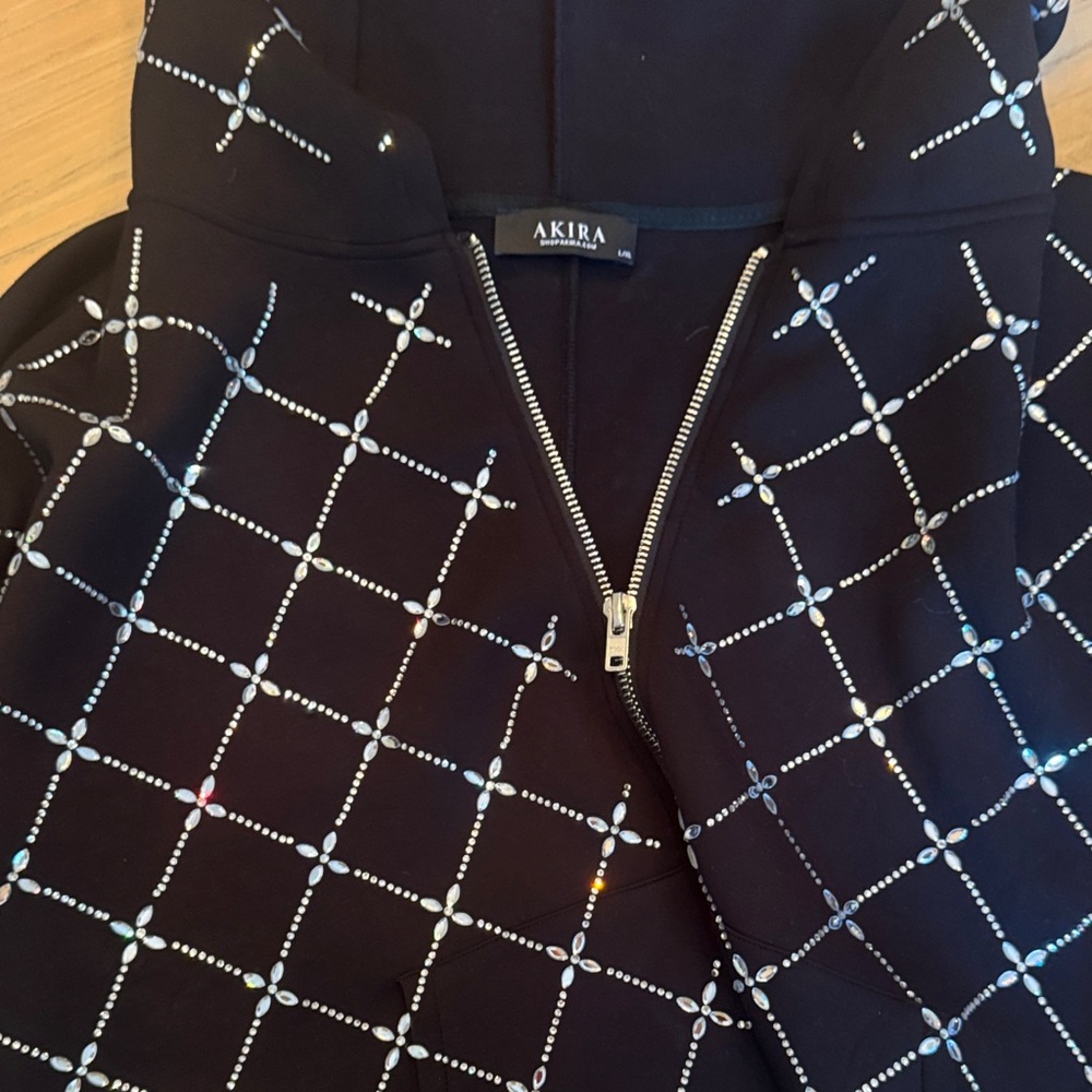 AKIRA Black Crystal-Studded Zip Hoodie